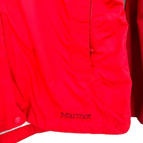 Marmot Size Medium Coat Red Hidden Hood Zip Up Winter Snow Rain Insulated - Picture 3 of 7